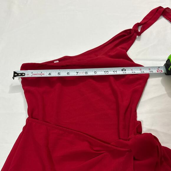 Lucy in the Sky Womens XS One Shoulder Tie Chiffon Dress Mini Homecoming Red - Picture 8 of 9